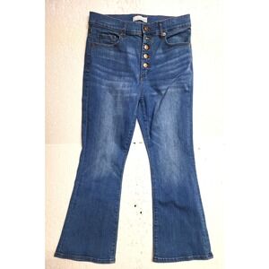 Loft Pants Women Size 27/4 Blue Denim Jeans Stretch Straight Button Fly Cropped